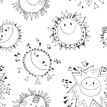 Black and white hand-drawn sun background.のイラスト素材