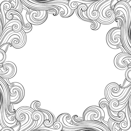 Waves frame. Vector monochrome background on a sea theme.  Can be greeting cards, invitations, flyers, element for design.のイラスト素材