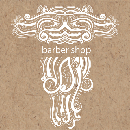 Barber shop logo, label, badge and design element, vector illustration isolated on kraft paper.のイラスト素材