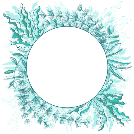 Marine background with algae and place for text. Vector illustration on a white background.のイラスト素材