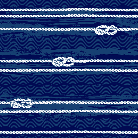 Endless background with marine rope,knots and waves. Abstract marine background.のイラスト素材