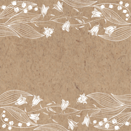 Bluebells and lilies of the valley on kraft background. Vector illustration with space for text. Invitation, greeting card or an element for your design.のイラスト素材