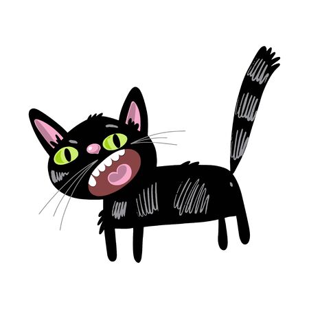 Cartoon black cat on white. Vector.のイラスト素材