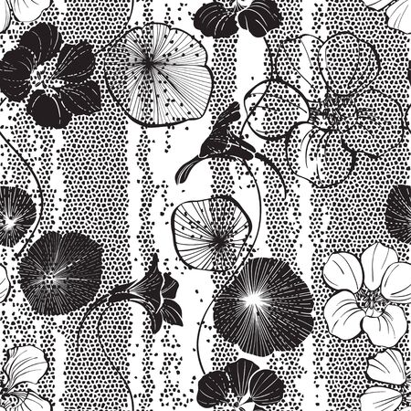 Nasturtium. Nature background.Black and white.のイラスト素材