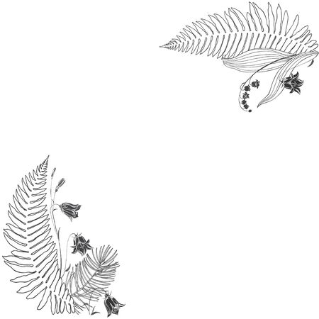 Vector illustration with wildflowers and forest  plants, design element on white. Invitation, greeting card.のイラスト素材