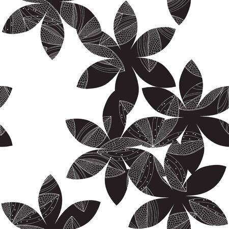 Nature background.Black and white. Abstract flowers on white  background.のイラスト素材