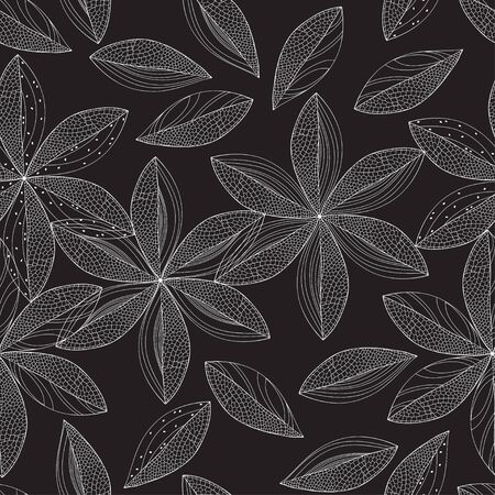 Nature background.Black and white. Delicate abstract flowers on black  background.のイラスト素材