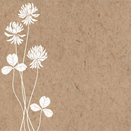 Floral background with clover on kraft paper. Vector illustration with space for text. Perfect for invitations, greeting cards, as a design element.のイラスト素材