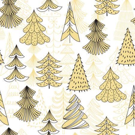 Christmas or New Year background with fir-trees. Vector Christmas trees. Perfect for holiday invitations, postcards, cover design templates, wallpaper, wrapping and textile.のイラスト素材