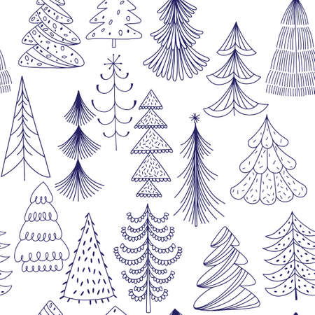 Christmas or New Year background with fir-trees. Vector Christmas trees. Perfect for holiday invitations, postcards, cover design templates, wallpaper, wrapping and textile.のイラスト素材