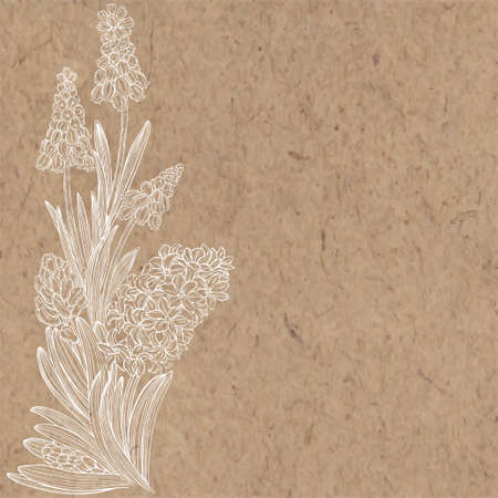 Muscari and hyacinth flowers isolated on kraft paper. Vector hand-drawn illustration. Element for design.のイラスト素材