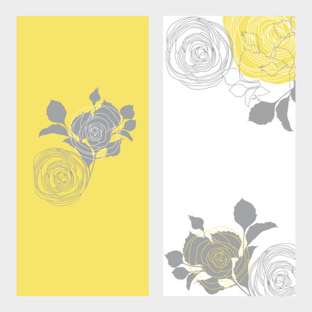 Set of card with flower rose, leaves. Festive ornament concept. Floral magazine, poster, invite. Vector layout decorative greeting card or invitation design background.のイラスト素材