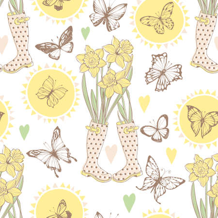 Seamless spring pattern on white. Vector.のイラスト素材