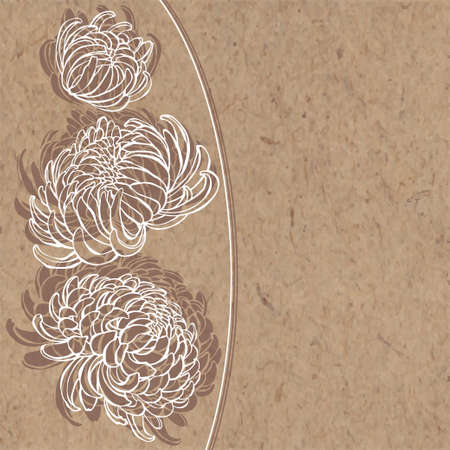 Chrysanthemum flowers on kraft background. Vector illustration with space for text. Invitation, greeting card or an element for your design.のイラスト素材