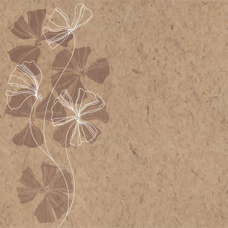 Abstract flowers on kraft background. Vector illustration with space for text. Invitation, greeting card or an element for your design.のイラスト素材