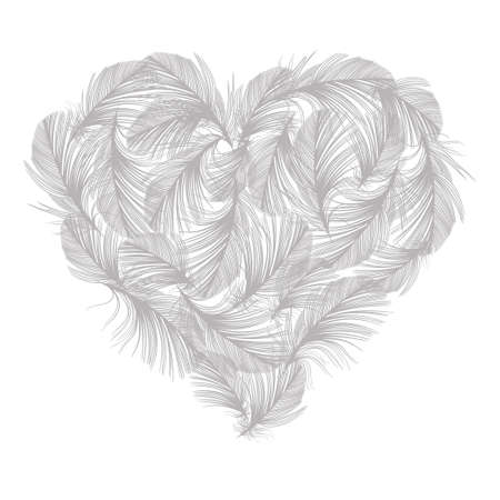 Hand drawn Fluffy feather heart isolated on white background. Vector. Perfect as a greeting card, invitation, design element.のイラスト素材