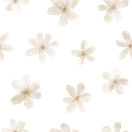 Seamless pattern with flowers on white background. Monochrome watercolor illustration. floral background. Perfect for design templates, wallpaper, wrapping, fabric and textile.の写真素材
