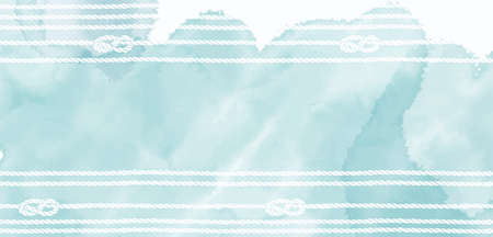 Pre-made design with marine ropes, knots, watercolor splash and place for text. Vector layout decorative greeting card or invitation design background.のイラスト素材