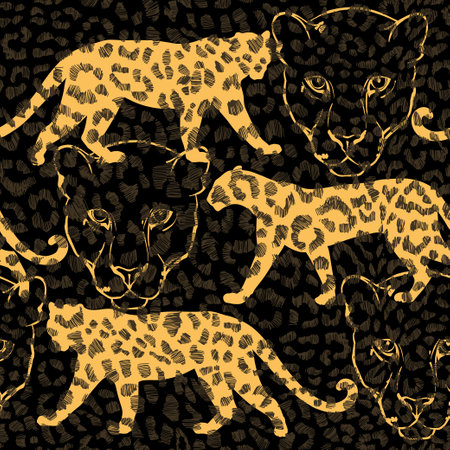 Leopard pattern design, vector illustration background. monochrome. Leopard pattern texture repeating seamless stylish background.のイラスト素材