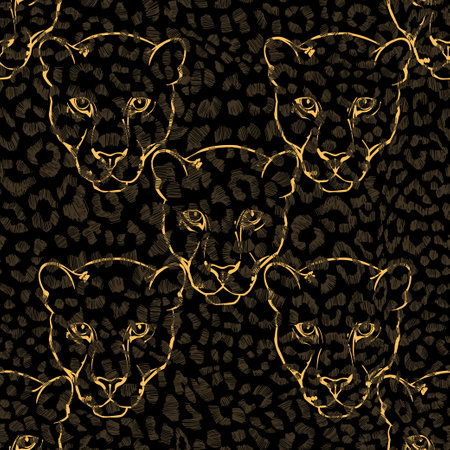 Leopard pattern design, vector illustration background.Monochrome. Leopard pattern texture repeating seamless stylish background.のイラスト素材