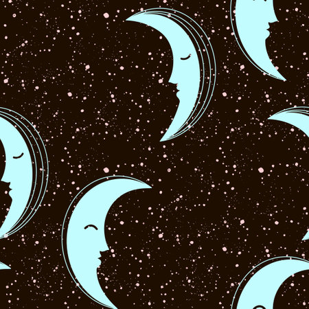 Cartoon background with moon and star. endless background. Vector.のイラスト素材