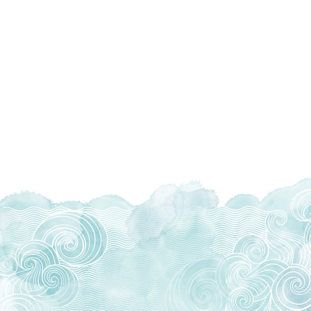 Pre-made design with  waves, watercolor splash and place for text. Vector layout decorative greeting card or invitation design background.のイラスト素材