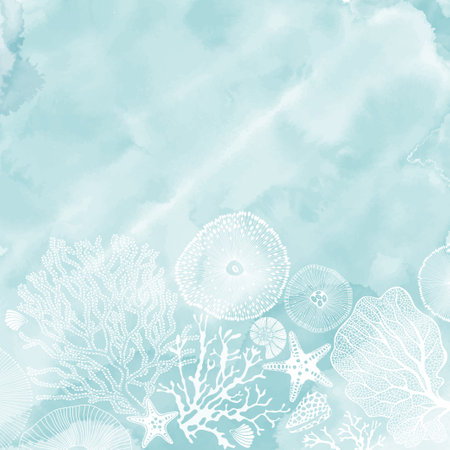 Vector background on a sea theme on blue watercolor background. Nature abstract composition.のイラスト素材