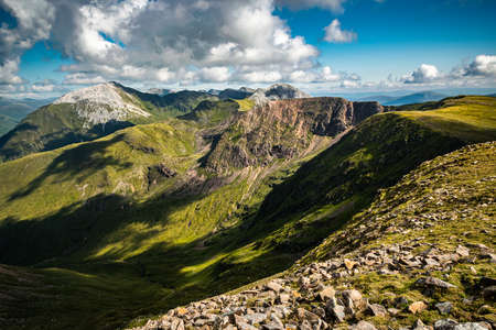 Scenic Scottish landscape. Mamores hills in Scottish Highlands on a cloudy summer day.の写真素材