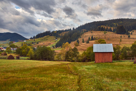 landscape with traditional houses in autumn in the mountains 7の写真素材