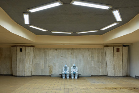 statues with sars-cov-2 at the Bucharest metro