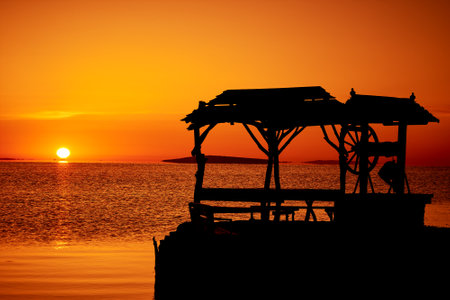 sunrise on Lake Razelmの写真素材