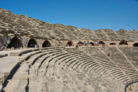 the ruins of the ancient Greek theater in Side, Turkeyの写真素材