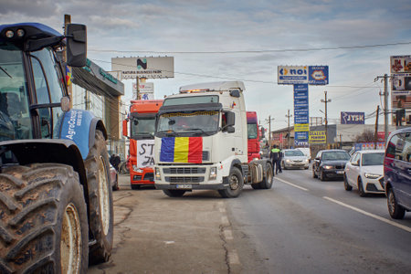 Romanian transporters and farmers protestのeditorial素材