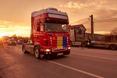 Romanian transporters and farmers protest, Afumati, Ilfov, Romania