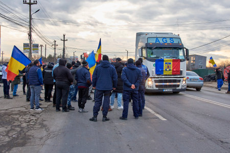 Romanian transporters and farmers protest, Afumati, Ilfov, Romaniaのeditorial素材