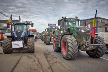 Romanian transporters and farmers protest, Afumati, Ilfov, Romania -Jan 2024のeditorial素材