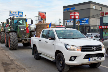 Romanian transporters and farmers protest, Afumati, Ilfov, Romania -Jan 2024のeditorial素材