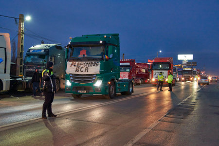 Romanian transporters and farmers protest, Afumati, Ilfov, Romaniaのeditorial素材