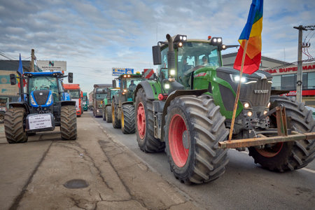Romanian transporters and farmers protest, Afumati, Ilfov, Romania -Jan 2024のeditorial素材