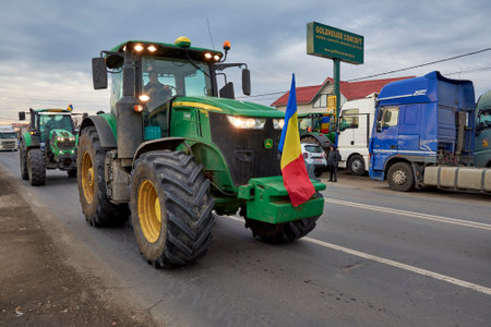 Romanian transporters and farmers protest, Afumati, Ilfov, Romania -Jan 2024のeditorial素材
