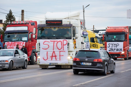 Romanian transporters and farmers protest, Afumati, Ilfov, Romaniaのeditorial素材
