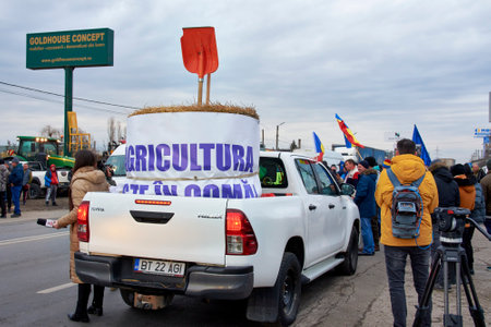 Romanian transporters and farmers protest, Afumati, Ilfov, Romaniaのeditorial素材