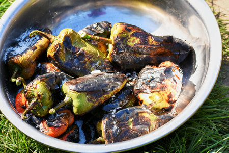 Fresh peppers from the garden roasted on the grillの写真素材