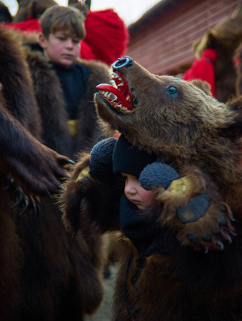 the festival of winter customs and traditions from Comanesti, Bacau, Romaniaの写真素材