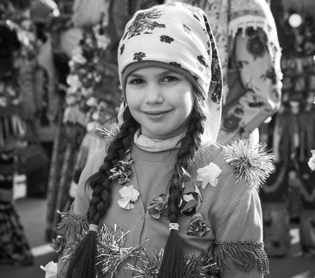 People dancing dressed in bearskin and folk costumes at the Comanesti Customs and Traditions Festival on December 30, 2025のeditorial素材