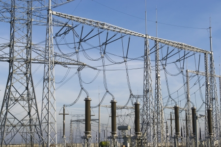 Electrical equipments and installations at a transformation station in detailの写真素材