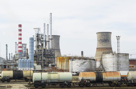 Oil industry scenery with loaded oil tankersの写真素材