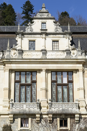 Front view of the gable of a castle in late renaissance style, architectural detailの写真素材