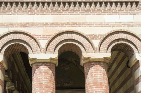  Two byzantine style , brick plated columns upper part, architectural detailの写真素材