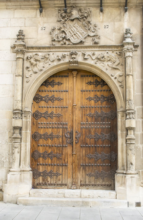 Knights gate entrance into the castle in medieval Gothic styleの写真素材